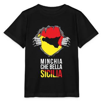 Trinacria Maglietta MINCHIA CHE BELLA Sicilia - Stanley/Stella Kinder T-Shirt MINI CREATOR  - Schwarz - Vorne - Mikhail (115cm)