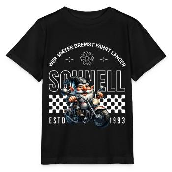 Schnell Biker Motorrad Wichtel - Stanley/Stella Kinder T-Shirt MINI CREATOR  - Schwarz - Vorne - Mikhail (115cm)