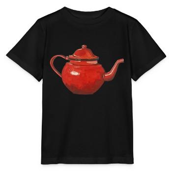 red teapot coffee pot enamelled - Stanley/Stella MINI CREATOR Kids’ T-Shirt - black - Front - Mikhail (115cm)