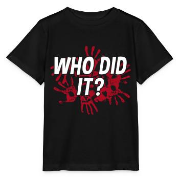 Who did it? Crime crime scene party clue game - Stanley/Stella MINI CREATOR Kids’ T-Shirt - black - Front - Mikhail (115cm)