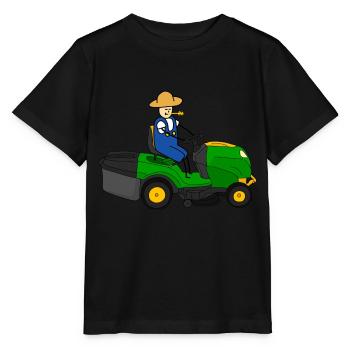 Lawn mower tractor driving - Stanley/Stella MINI CREATOR Kids’ T-Shirt - black - Front - Mikhail (115cm)