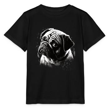 Mops-schablonen-design Weiß Und Schwarz - Stanley/Stella Kinder T-Shirt MINI CREATOR  - Schwarz - Vorne - Mikhail (115cm)
