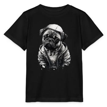 Mops-schablonen-design Weiß Und Schwarz - Stanley/Stella Kinder T-Shirt MINI CREATOR  - Schwarz - Vorne - Mikhail (115cm)