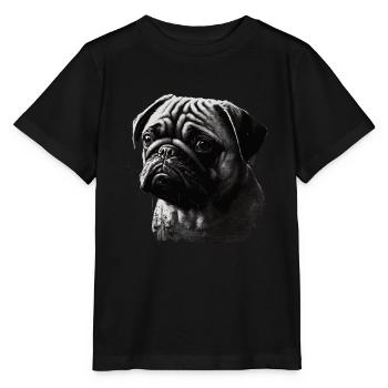 Mops-schablonen-design Weiß Und Schwarz - Stanley/Stella Kinder T-Shirt MINI CREATOR  - Schwarz - Vorne - Mikhail (115cm)
