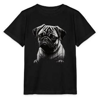 Mops-schablonen-design Weiß Und Schwarz - Stanley/Stella Kinder T-Shirt MINI CREATOR  - Schwarz - Vorne - Mikhail (115cm)