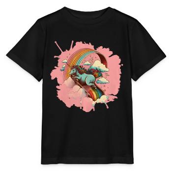 Unicorn slides down a rainbow slide - Stanley/Stella MINI CREATOR Kids’ T-Shirt - black - Front - Mikhail (115cm)