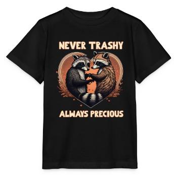 Raccoon Love Never Trashy Alway Precious - Stanley/Stella MINI CREATOR Kids’ T-Shirt - black - Front - Mikhail (115cm)