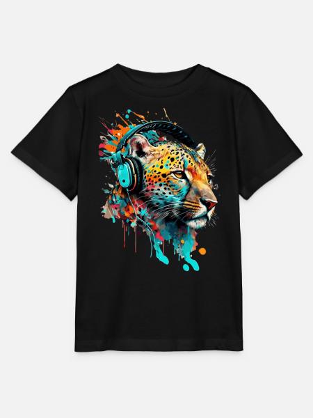 Leopard mit Kopfhörern DJ - Stanley/Stella Kinder T-Shirt MINI CREATOR - Schwarz