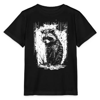 Waschbär Weiß & Schwarz Schablone - Stanley/Stella Kinder T-Shirt MINI CREATOR  - Schwarz - Vorne - Mikhail (115cm)