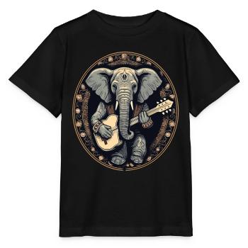 Elephant Serenade Banjo Music Art - Stanley/Stella MINI CREATOR Kids’ T-Shirt - black - Front - Mikhail (115cm)