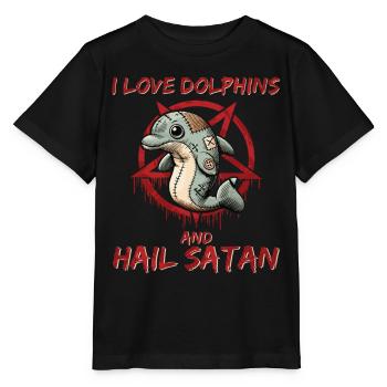 J’aime les dauphins et je salue Satan Gothique Metal Ocean - T-shirt bio MINI CREATOR Stanley/Stella Enfant - noir - Devant - Mikhail (115cm)