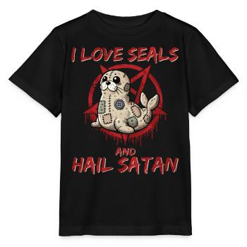 J’aime les phoques et je salue Satan Gothique Heavy Metal Fun - T-shirt bio MINI CREATOR Stanley/Stella Enfant - noir - Devant - Mikhail (115cm)