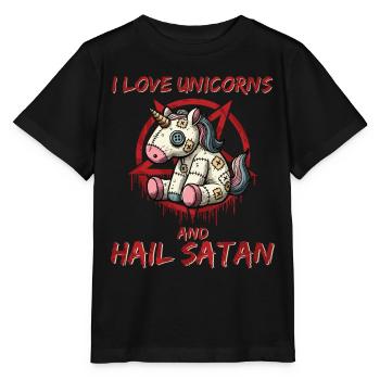 J’aime les licornes et je salue Satan Heavy Metal Gothique - T-shirt bio MINI CREATOR Stanley/Stella Enfant - noir - Devant - Mikhail (115cm)