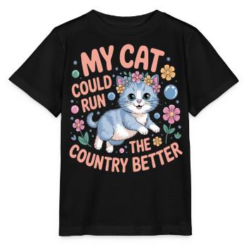 Meine Katze würde das Land besser regieren - Stanley/Stella Kinder T-Shirt MINI CREATOR  - Schwarz - Vorne - Mikhail (115cm)