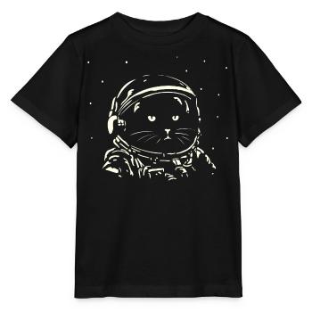 Katze als Astronaut im Raumanzug - Stanley/Stella Kinder T-Shirt MINI CREATOR  - Schwarz - Vorne - Mikhail (115cm)
