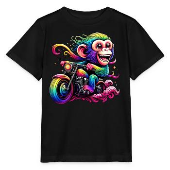 Rainbow monkey at the rainbow wheel - Stanley/Stella MINI CREATOR Kids’ T-Shirt - black - Front - Mikhail (115cm)