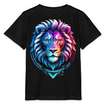 Rotes und blaues Löwensymbol - Stanley/Stella Kinder T-Shirt MINI CREATOR  - Schwarz - Vorne - Mikhail (115cm)