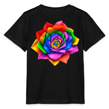 Lebendige 3D Regenbogenblume - Stanley/Stella Kinder T-Shirt MINI CREATOR  - Schwarz - Vorne - Mikhail (115cm)