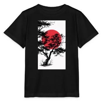 Manga-Style Dark Tree with Red Sun - Stanley/Stella MINI CREATOR Kids’ T-Shirt - black - Front - Mikhail (115cm)