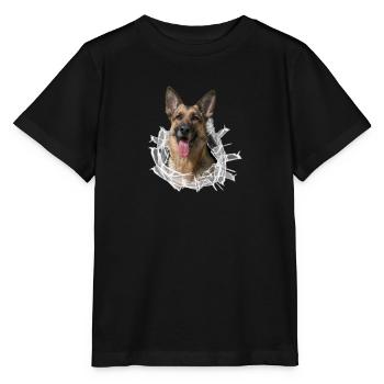 Schäferhund im Glas Loch - Stanley/Stella Kinder T-Shirt MINI CREATOR  - Schwarz - Vorne - Mikhail (115cm)