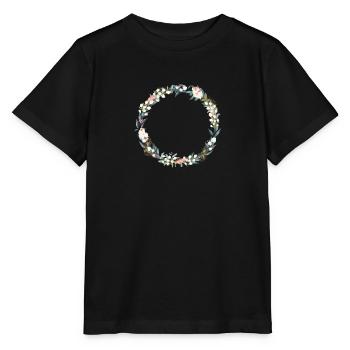 Customizable floral wreath white green pink - Stanley/Stella MINI CREATOR Kids’ T-Shirt - black - Front - Mikhail (115cm)