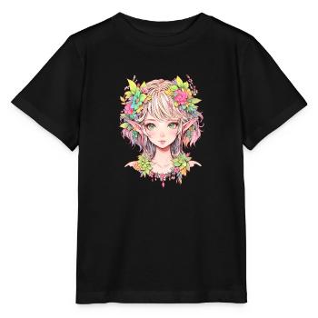 Anime, Fille d’anime, Fille d’anime, Elfe - T-shirt bio MINI CREATOR Stanley/Stella Enfant - noir - Devant - Mikhail (115cm)