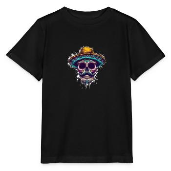 Mexikaner Totenkopf Sombrero - Stanley/Stella Kinder T-Shirt MINI CREATOR  - Schwarz - Vorne - Mikhail (115cm)