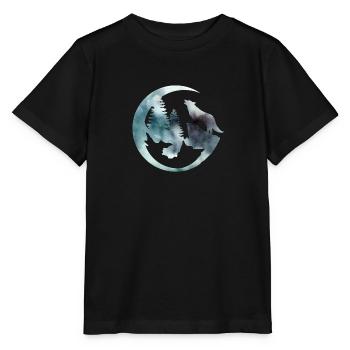 Watercolour Howling Wolf - Stanley/Stella MINI CREATOR Kids’ T-Shirt - black - Front - Mikhail (115cm)