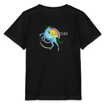 Licorne bleue, légendaire animal mythique - T-shirt bio MINI CREATOR Stanley/Stella Enfant - noir - Devant - Mikhail (115cm)