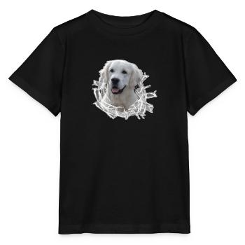 Golden Retriever (white) in the glass hole - Stanley/Stella MINI CREATOR Kids’ T-Shirt - black - Front - Mikhail (115cm)