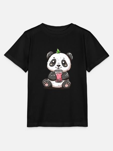 Niedlicher Panda mit Tee - Stanley/Stella Kinder T-Shirt MINI CREATOR - Schwarz