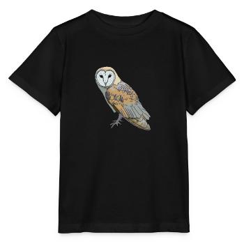 Eule - Schleiereule - Stanley/Stella Kinder T-Shirt MINI CREATOR  - Schwarz - Vorne - Mikhail (115cm)