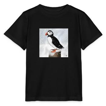 Macareux peint dans la conception d'oiseaux de neige - T-shirt bio MINI CREATOR Stanley/Stella Enfant - noir - Devant - Mikhail (115cm)