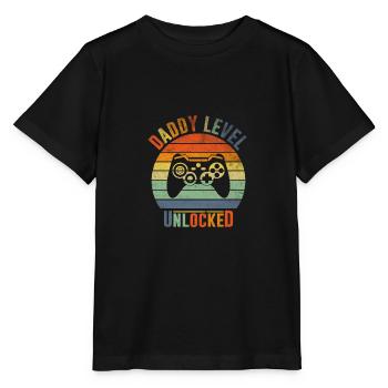Daddy Level Unlocked New Pregnancy Notice - Stanley/Stella MINI CREATOR Kids’ T-Shirt - black - Front - Mikhail (115cm)