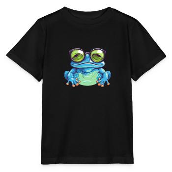 Cute frog with glasses – Nerdy - Stanley/Stella MINI CREATOR Kids’ T-Shirt - black - Front - Mikhail (115cm)
