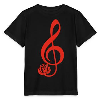 Clé de sol rouge en fleur - T-shirt bio MINI CREATOR Stanley/Stella Enfant - noir - Devant - Mikhail (115cm)