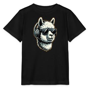 Alpaca llama with headphones and sunglasses - Stanley/Stella MINI CREATOR Kids’ T-Shirt - black - Front - Mikhail (115cm)