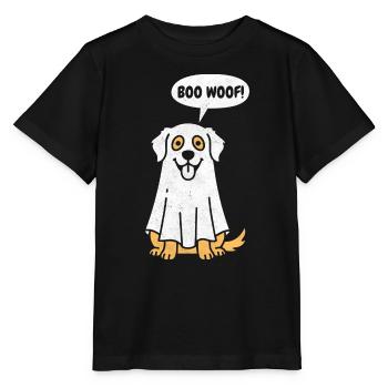 Golden Retriever Boo Woof - Chien drôle d’Halloween - T-shirt bio MINI CREATOR Stanley/Stella Enfant - noir - Devant - Mikhail (115cm)