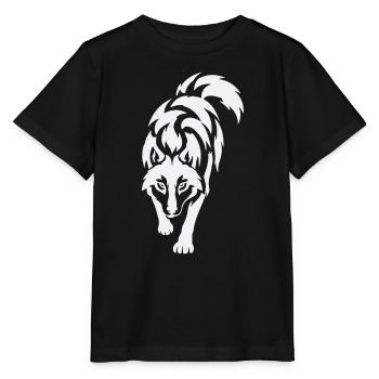 Wolfs Silhouette im Kontrast - Stanley/Stella Kinder T-Shirt MINI CREATOR  - Schwarz - Vorne - Mikhail (115cm)