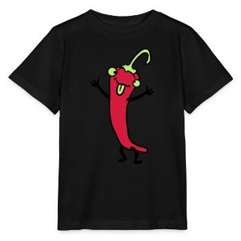 Chili chilli peppers hot funny comics - Stanley/Stella MINI CREATOR Kids’ T-Shirt - black - Front - Mikhail (115cm)
