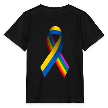 Ukrainische Friedensschleife mit Regenbogenfahne - Stanley/Stella Kinder T-Shirt MINI CREATOR  - Schwarz - Vorne - Mikhail (115cm)