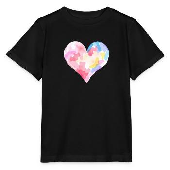Aquarell-Herz in bunten Farben – Künstlerisches T- - Stanley/Stella Kinder T-Shirt MINI CREATOR  - Schwarz - Vorne - Mikhail (115cm)
