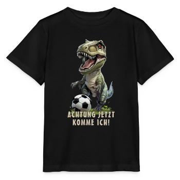 Fußball Jugend Dinosaurier Dino Trex T-Rex - Stanley/Stella Kinder T-Shirt MINI CREATOR  - Schwarz - Vorne - Mikhail (115cm)