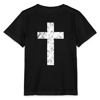 Croix chrétienne avec un effet usé - T-shirt bio MINI CREATOR Stanley/Stella Enfant - noir - Devant - Mikhail (115cm)