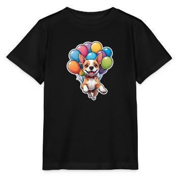 Hund mit bunten Luftballons - Stanley/Stella Kinder T-Shirt MINI CREATOR  - Schwarz - Vorne - Mikhail (115cm)