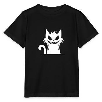 Grinsende Katze mit einem bösem Blick in Augen - Stanley/Stella Kinder T-Shirt MINI CREATOR  - Schwarz - Vorne - Mikhail (115cm)