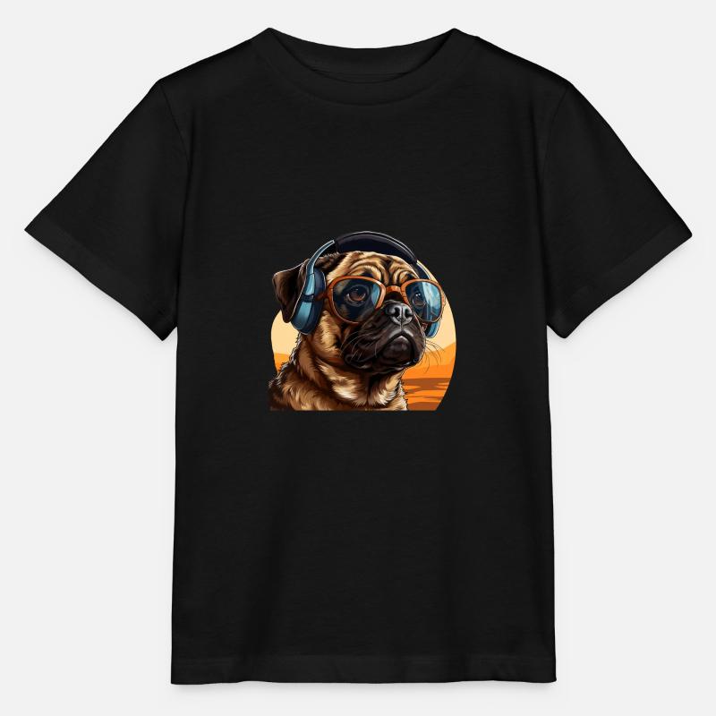 Mops mit Sonnenbrille und Kopfhörer - Stanley/Stella Kinder T-Shirt MINI CREATOR  - Schwarz