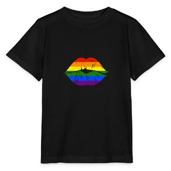 LIPPEN LIPPE KUSS KÜSSEN LIEBE LGBT MOTIV GESCHENK - Stanley/Stella Kinder T-Shirt MINI CREATOR  - Schwarz - Vorne - Mikhail (115cm)