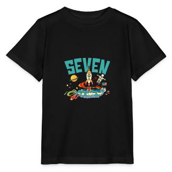 7th Birthday Celebration Outerspace Happy Bday - Stanley/Stella MINI CREATOR Kids’ T-Shirt - black - Front - Mikhail (115cm)
