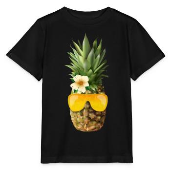 Ananas avec cadre de lunettes doré - T-shirt bio MINI CREATOR Stanley/Stella Enfant - noir - Devant - Mikhail (115cm)